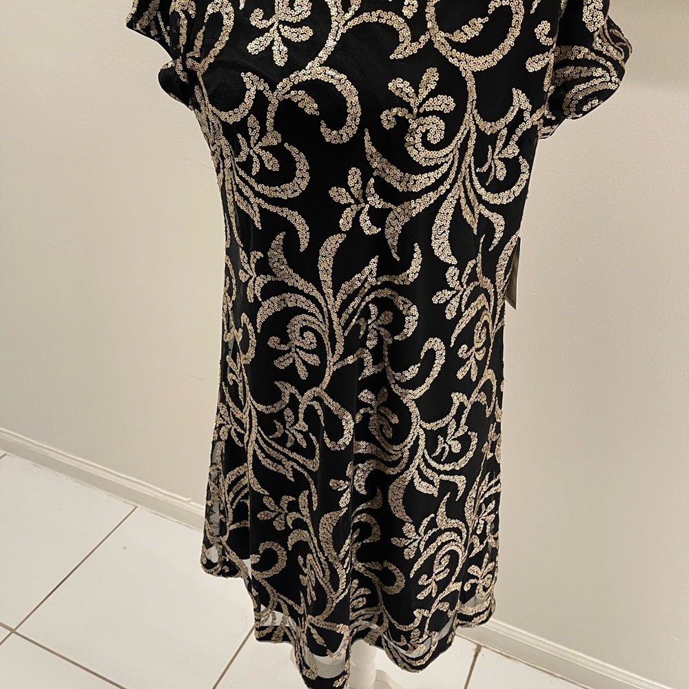 Kensie Black Dress with Gold Sequin Scrolls